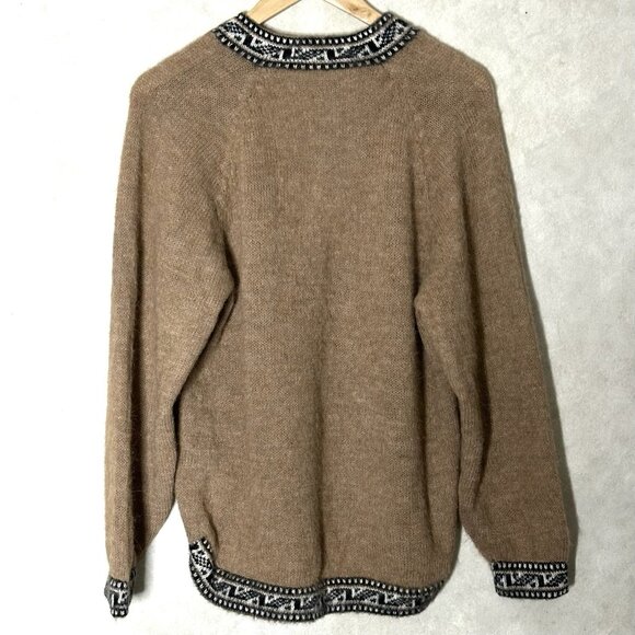 Vintage Alpaca Wool Boho Sweater Brown Women’s Large Geometric Trim No Tags - Picture 2 of 5